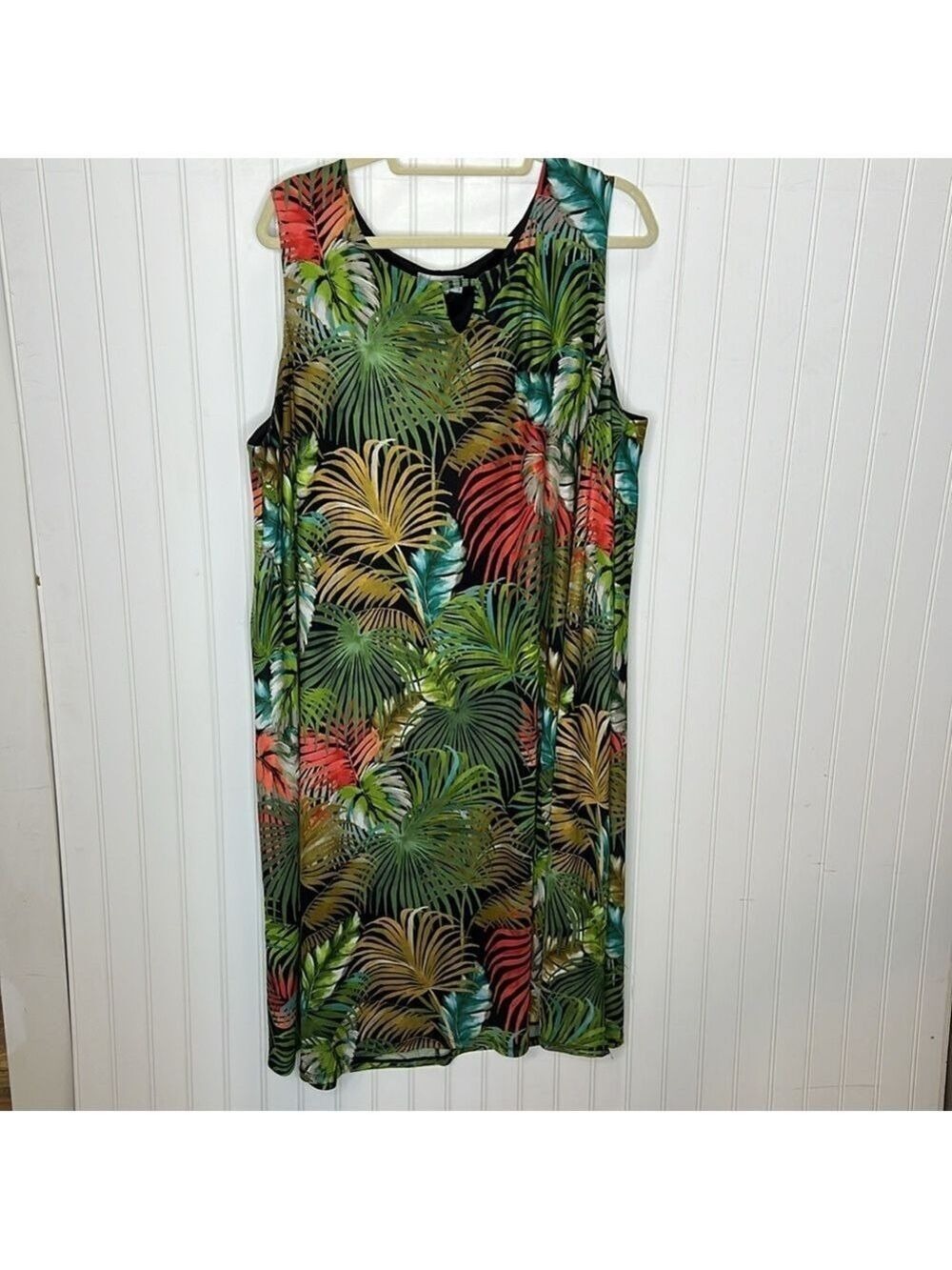 - Tropical Leaf Print Sleeveless Dress Size 22 - Picture 8 of 9